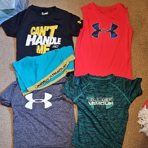 UNDER ARMOUR 4 LOT BOYS SHiRTS AND SHORT SET EUC & GUC SIZE 4